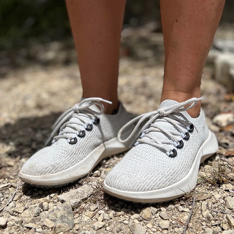 Annie wearing Allbirds tree dasher 2s